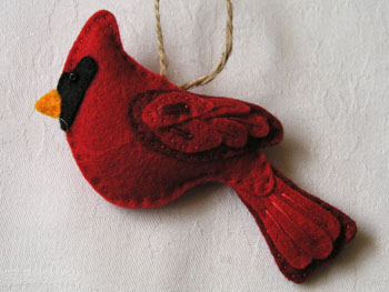 Wool Felt Northern Cardinal Bird Ornament