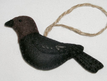 Wool Felt Brown-Headed Cowbird Bird Ornament
