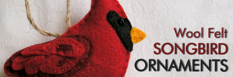 Hand-Sewn Wool Felt Songbird Ornaments