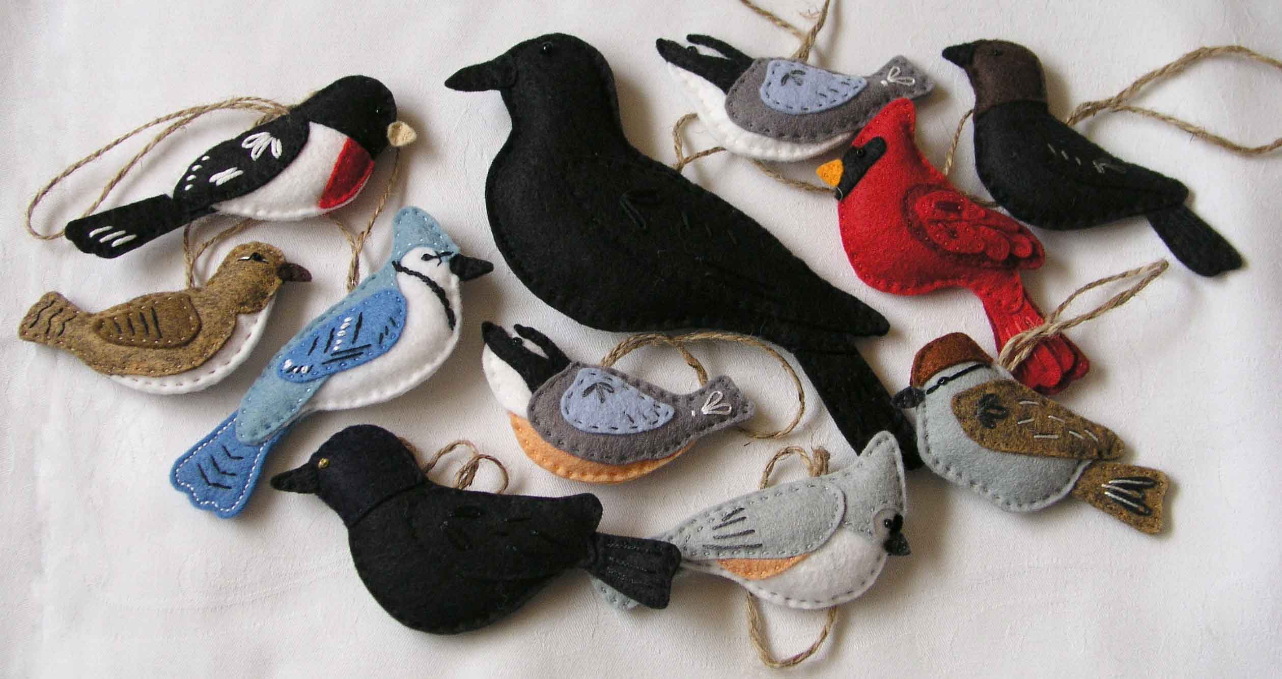 Wool Felt Songbird Christmas Ornaments