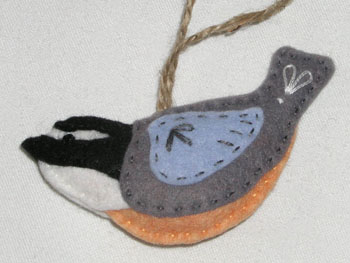 Wool Felt Red-breasted Nuthatch Bird Ornament