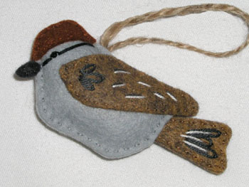 Wool Felt Chipping Sparrow Bird Ornament